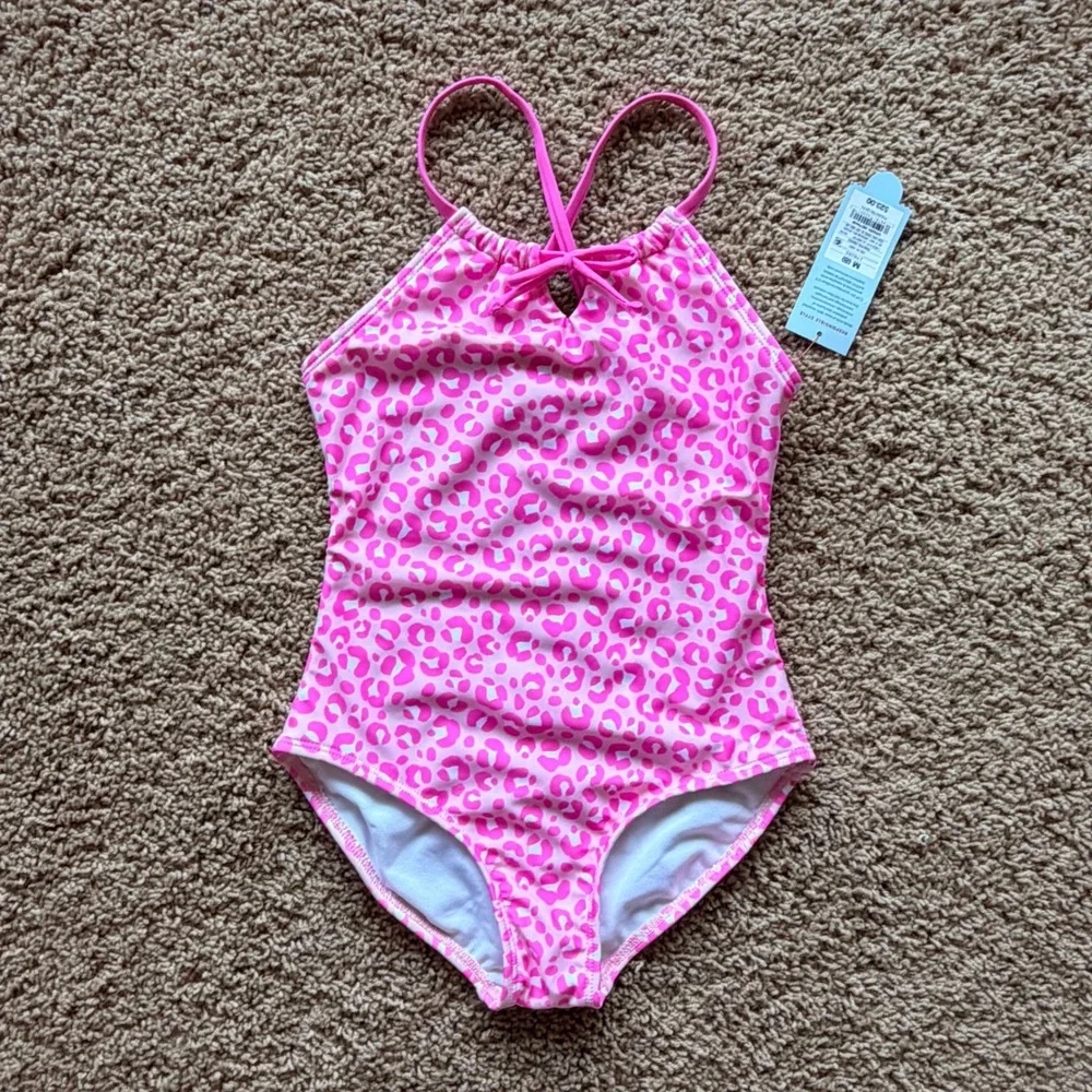 Cat & Jack Hot Pink Animal Print 1pc Swim Bathing Suit Coverup Set Medium 8 NWT